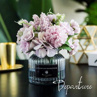 Hoa giả để bàn kèm bình thủy tinh cao cấp trang trí tiệc cưới, nhà cửa đẹp mắt