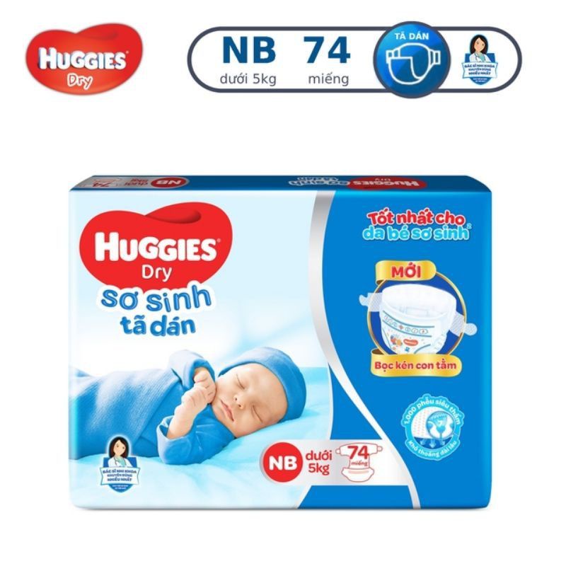 Tã dán Huggies Newborn NB74 miếng/ NB74+8 miếng.