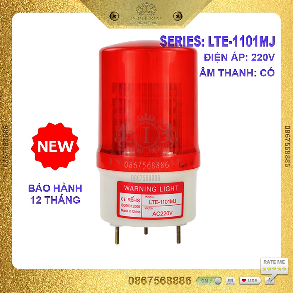 Đèn cảnh báo từ xa Xoay Có còi 220V LTE-1101MJ, 4 màu Đỏ, Xanh dương, Xanh Lá, Vàng. Đèn công trình và nhà máy