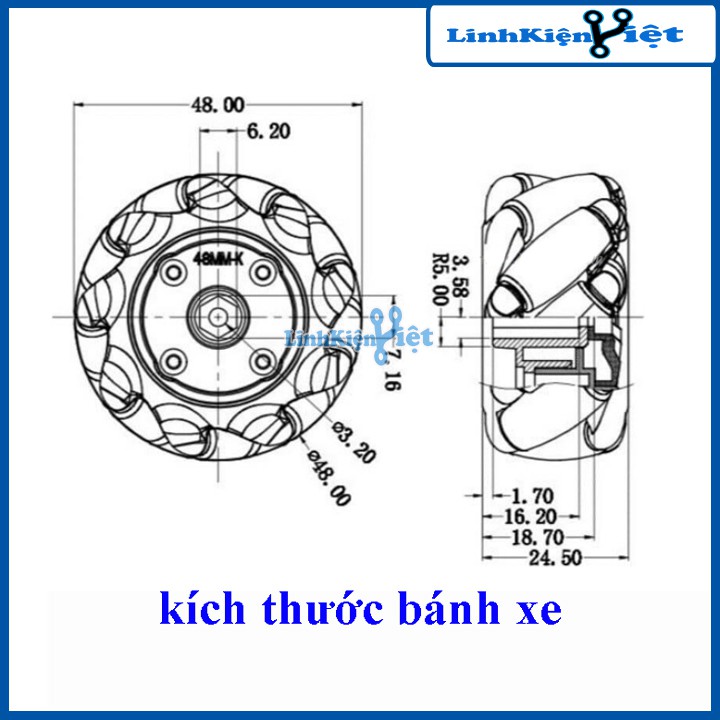 Bánh Xe Mecanum Omni Xe Thông Minh 48mm