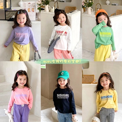 Áo thun in chữ tay dài phong cách thời trang hàn quốc cho bé gái