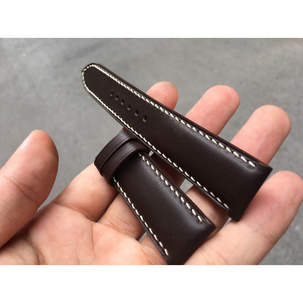 Dây Đồng Hồ Da Bò Handmade Nhập Khẩu Khâu Tay Cao Cấp Màu Nâu Chỉ Trắng DOHA