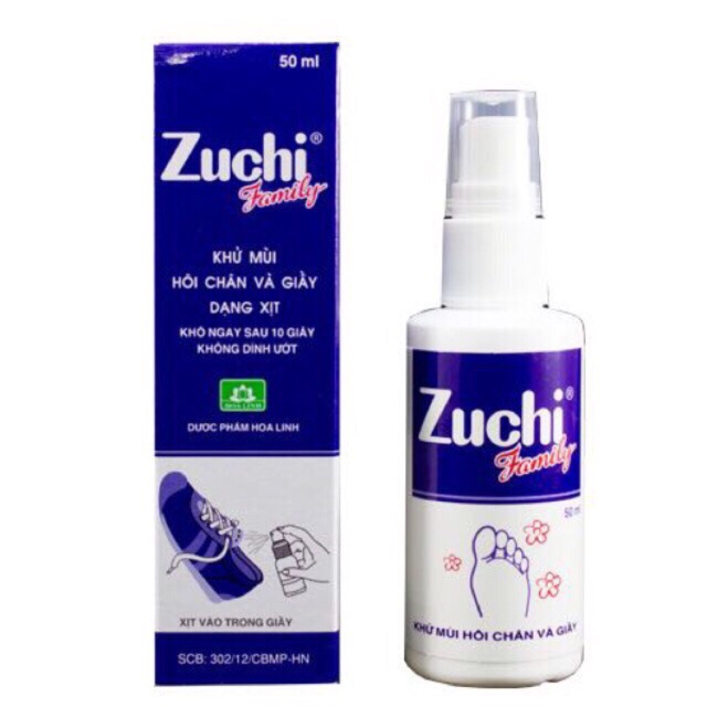 Zuchi Family Khử Mùi Hôi Giày Giảm Tiết Mồ Hôi Giá Rẻ- Xịt giầy Zuchi family lọ 50ml