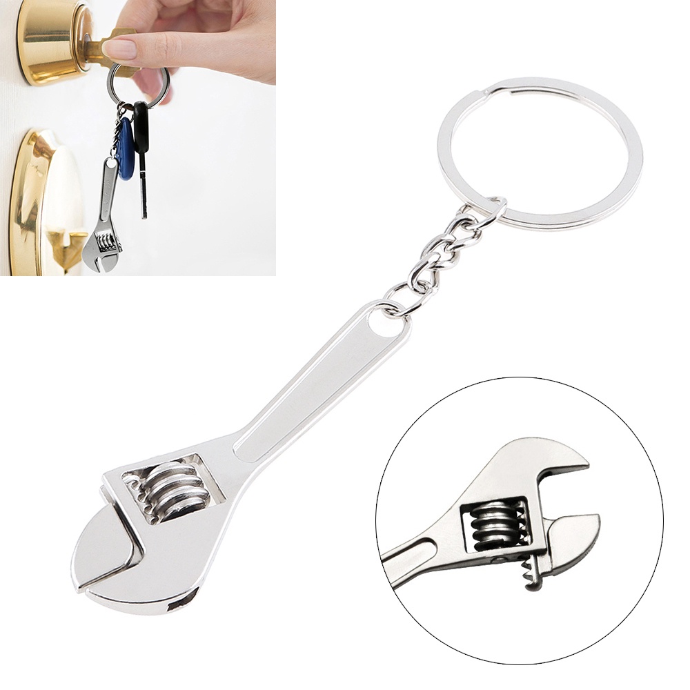Móc Khóa Bằng Kim Loại Màu Sắc Bạc Kèm Cờ Lê/ Cờ Lê Độc Đáo Tiện Dụng Cho Túi Xách/ Chìa Khóa