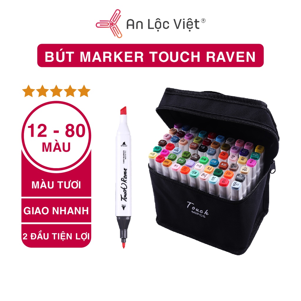 Bút Màu Marker Touch Raven 2 Đầu viết với màu sắc đẹp long lanh - Bộ 12, 24, 36, 48, 60 ,80 màu cực hot cho các HSSV