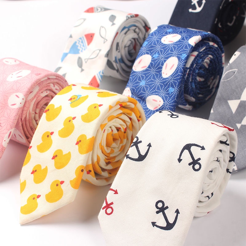 Cà Vạt Bản Hẹp 6CM In Họa Tiết Vịt Vàng Hoạt Hình Kiểu Hàn Quốc Dễ Thương Cho Học Sinh