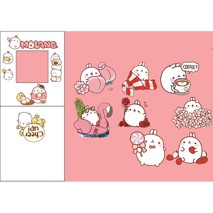 sticker molang cắt rời size to SCI1 có bao giấy cute dễ thương bullet journal