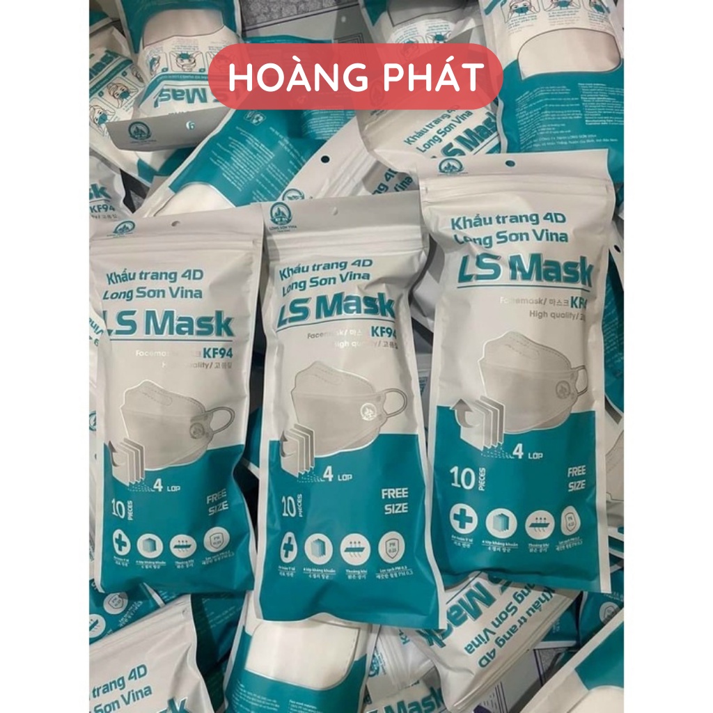 Khẩu Trang KF94 LS MASK 4D Khẩu Trang Y Tế 4 Lớp Chống Bụi Mịn, Kháng Khuẩn Cao Cấp (TÚI 10 CHIẾC) Hoàng Phát