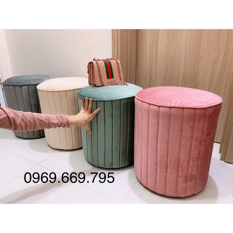 Ghế đôn tròn sofa nỉ nhung cao cấp , đôn tròn bọc đệm