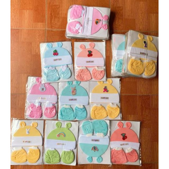 Mũ chụp cotton + bao tay và chân cho bé sơ sinh