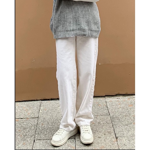 Quần jean nữ dáng suông lưng cao ống rộng trắng kiểu Hàn Quốc dễ phối đồ cho nữ SM121 | BigBuy360 - bigbuy360.vn