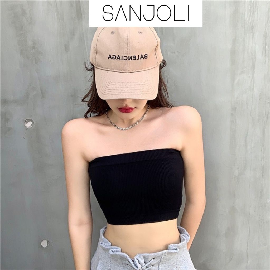 Áo ống croptop Sanjoli không dây kiểu ôm body sexy màu trắng đen AO012