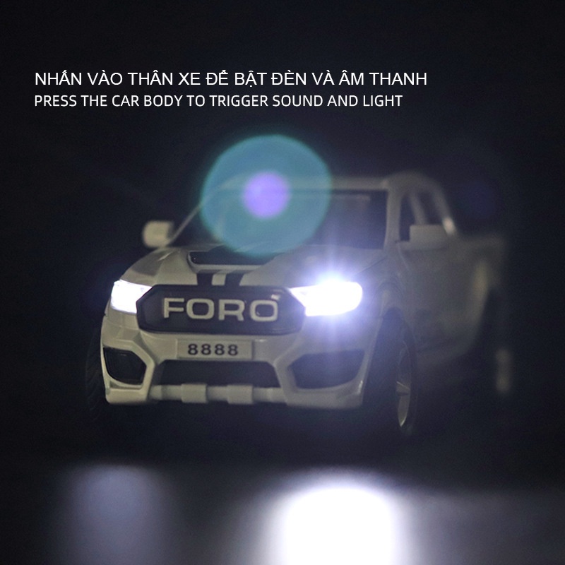 Mô hình xe ô tô FORD RAPTOR F350 tỷ lệ 1:32 khung hợp kim cót chạy đà có đèn âm thanh mô phỏng