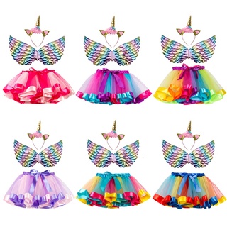 Set cài tóc hình kỳ lân + đôi cánh + chân váy đáng yêu hóa trang trong tiệc Halloween/sinh nhật cho bé