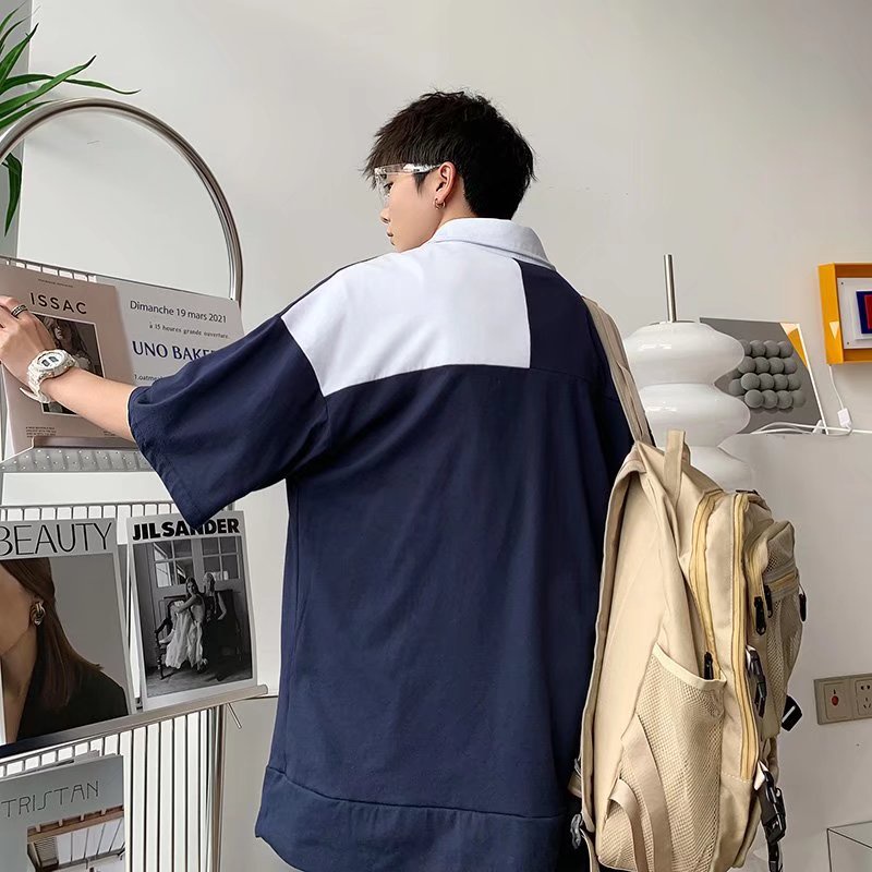 Áo Thun Polo Tay Ngắn Phối Màu Tương Phản Thời Trang Hàn Quốc Cho Nam