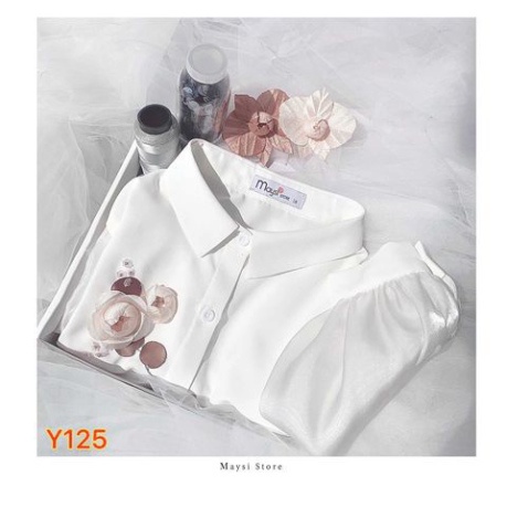 Áo sơmi đính hoa tay phối Y125
