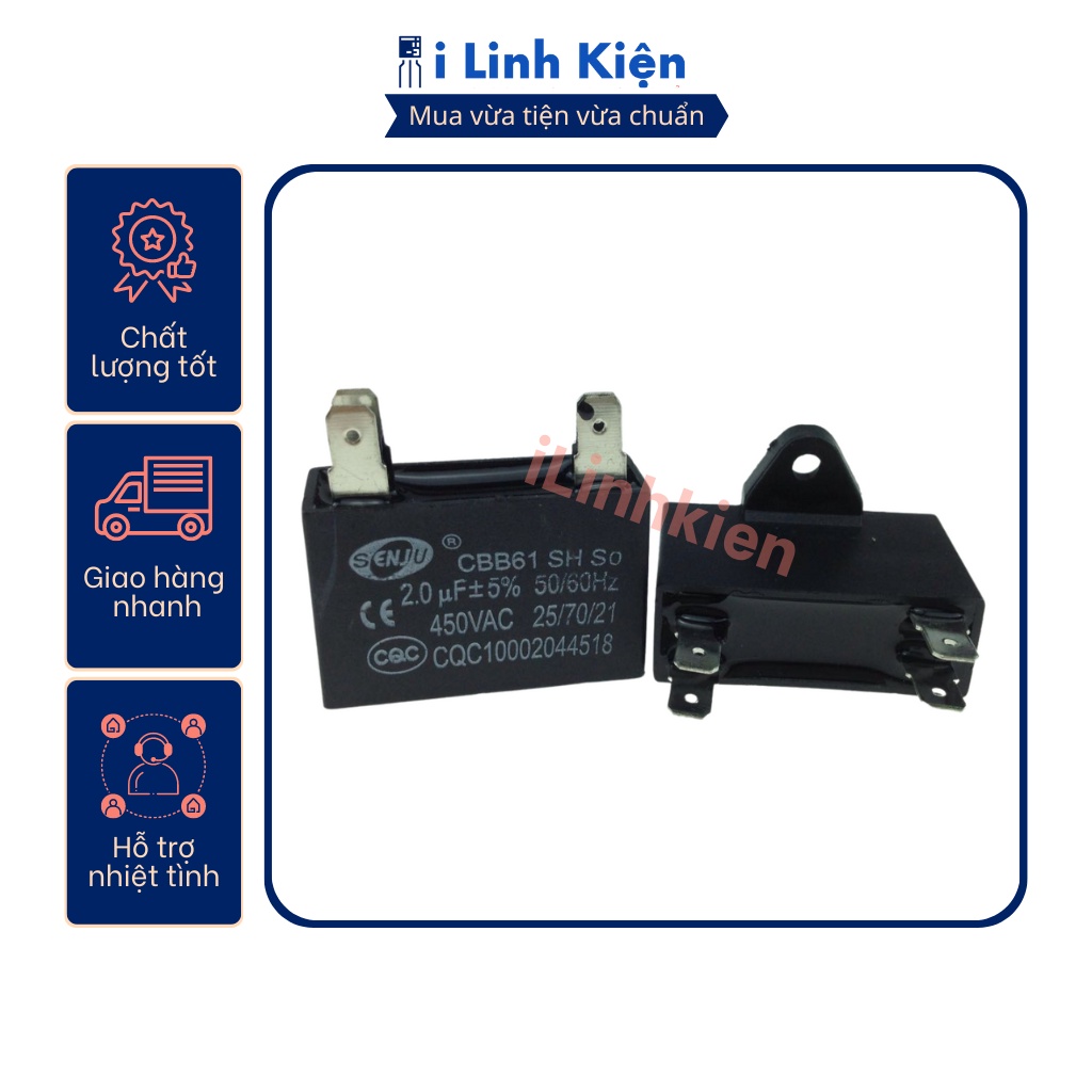 Tụ quạt dàn nóng điều hoà 4 chân jack  cắm chính hãng SENJU.