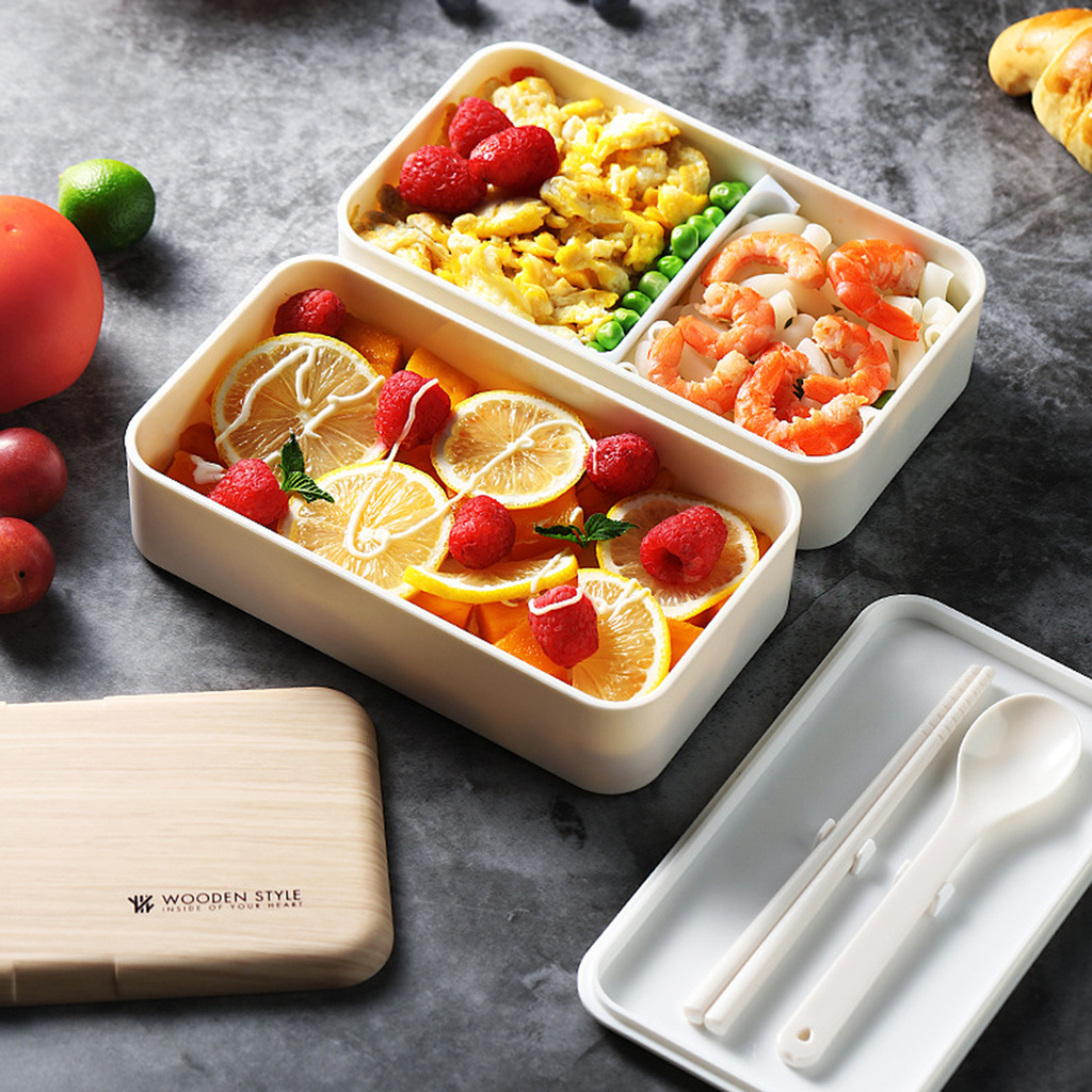 Hộp cơm bento hai tầng 3 màu tùy chọn chống đổ thức ăn thích hợp mang đi làm