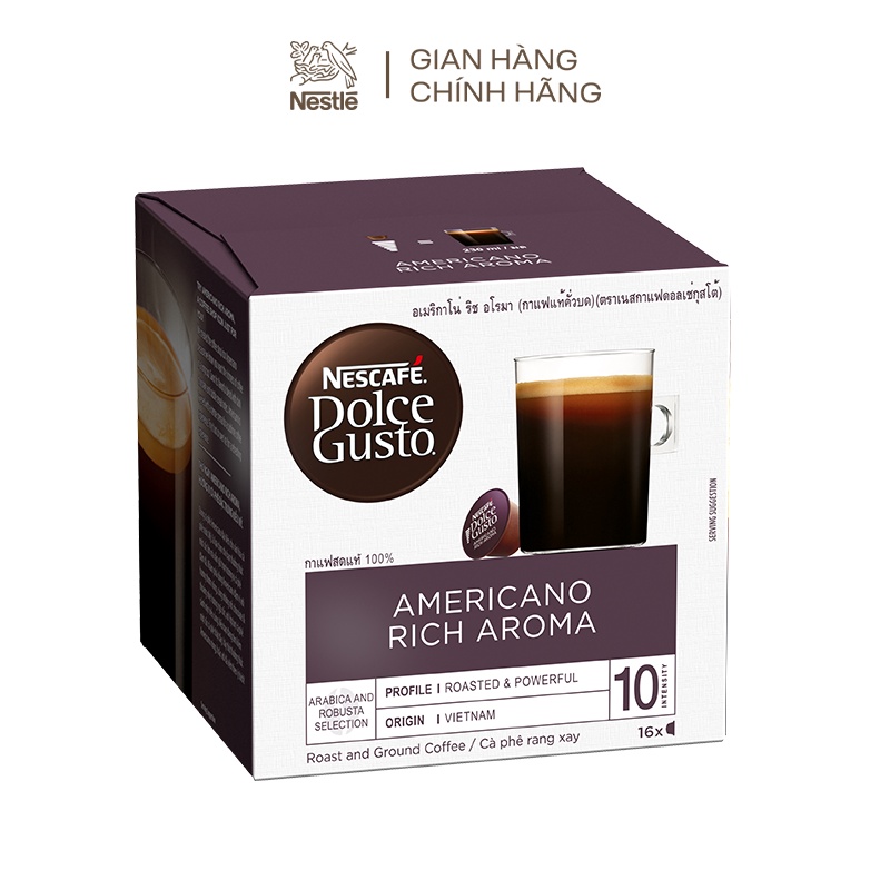 Cà phê đen rang xay Nescafé Dolce Gusto - Americano Rich Aroma hộp 128g (16 viên nén)