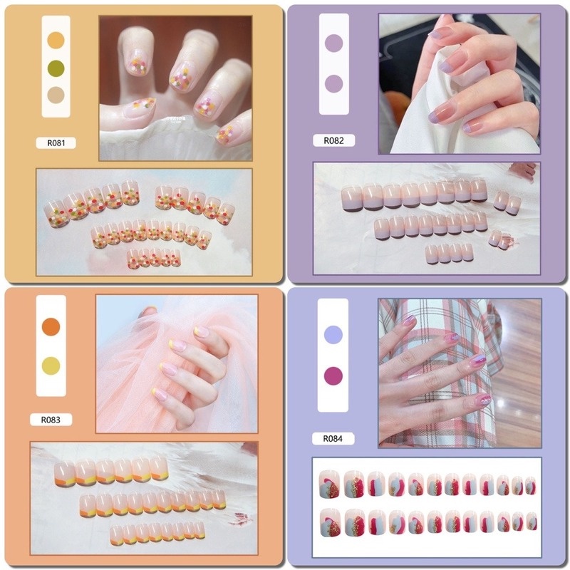 [Hàng mới về] Set 24 móng giả loại ngắn/dài loại R081-R100 kèm keo dán