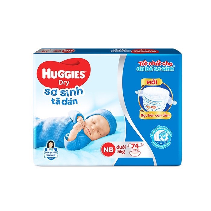 Tã dán sơ sinh Huggies mới 58-74 miếng NB58/NB74 (Cho bé dưới 5kg)