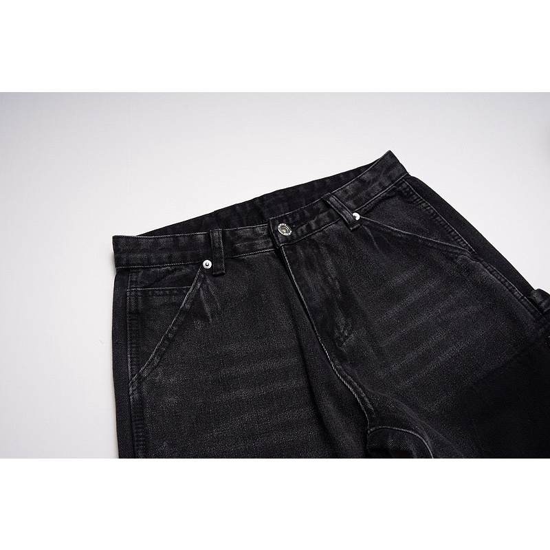 BLACK FADED DOUBLE KNEES PANTS