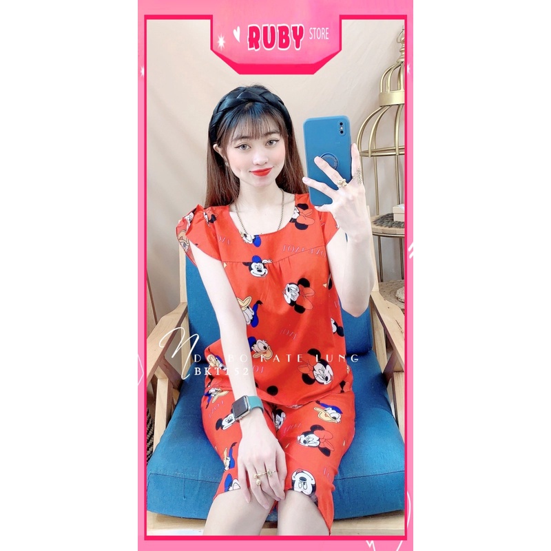 Đồ bộ nữ mặc nhà chất kate mềm mát in hình chuột hoạt hình dễ thương BKT152