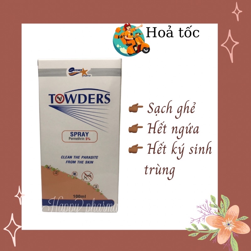 Xịt loại sạch ghẻ và ký sinh trùng Towders Spray 100ml