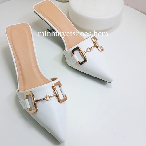 giày cao gót minhtuyetshoes sục mũi nhọn đế 3cm khóa kim loại mẫu mới bền đẹp sang chảnh đi tiệc