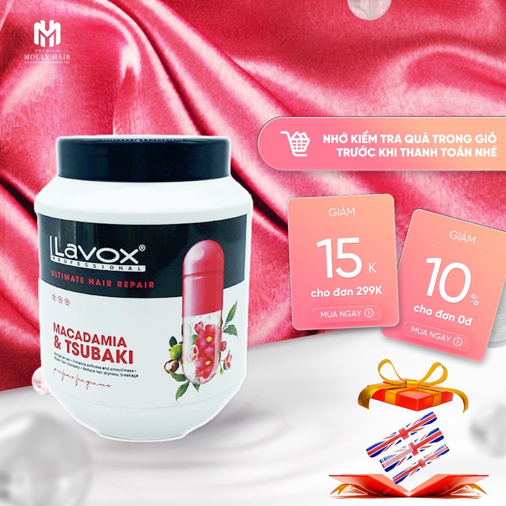 Hấp dầu phục hồi tóc cao cấp Mollyhair thương hiệu Lavox,phục hồi tóc hư tổn với tinh dầu Macadamia Và Tsubaki Oil 500ml