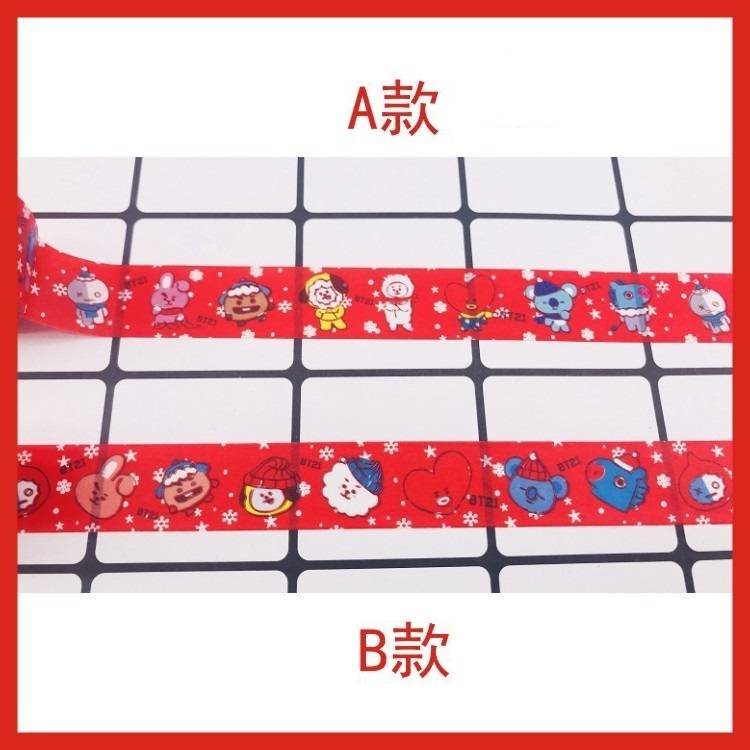 Băng Washi KPOP BTS BT21 Cute Christmas Cartoons Washi Tape Decoration Sticker Scrapbooking Diary Adhesive Masking Tape Stationery School Supply kids gift CHIMMY COOKY KOYA MANG RJ SHOOKY TATA