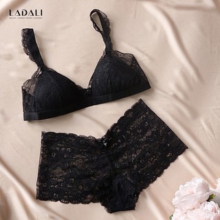 [HÀNG CAO CẤP] Áo Lót Bralette Ren Không Gọng Sexy + Quần Lót Ren Thiết Kế - MS 560 Đen