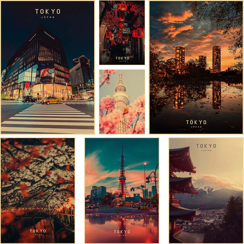 Tranh Treo Tường Trang Trí Hình Thành Phố Nhật Bản Phong Cách Retro