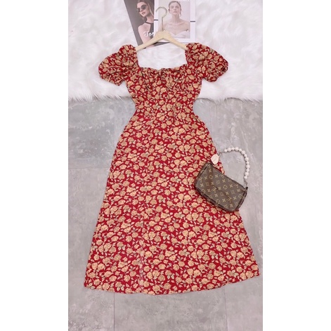 ĐẦM HOA NHÍ VINTAGE CỔ VUÔNG XẺ TÀ🍂