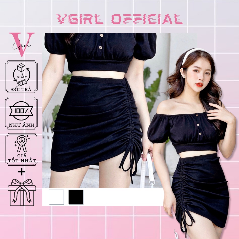 Chân váy rút VGIRL lưng cao dây rút 1 bên ôm body chất bo gân co giãn [ẢNH ĐỘC QUYỀN]