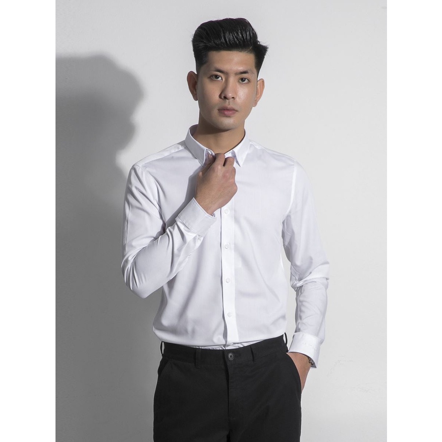 Áo Sơ Mi Nam Dài Tay ARISTINO ALSR08 Somi Công Sở Cao Cấp Màu Trắng Trơn Vải Sợi Tre Mềm Mát Dáng Ôm Không Túi