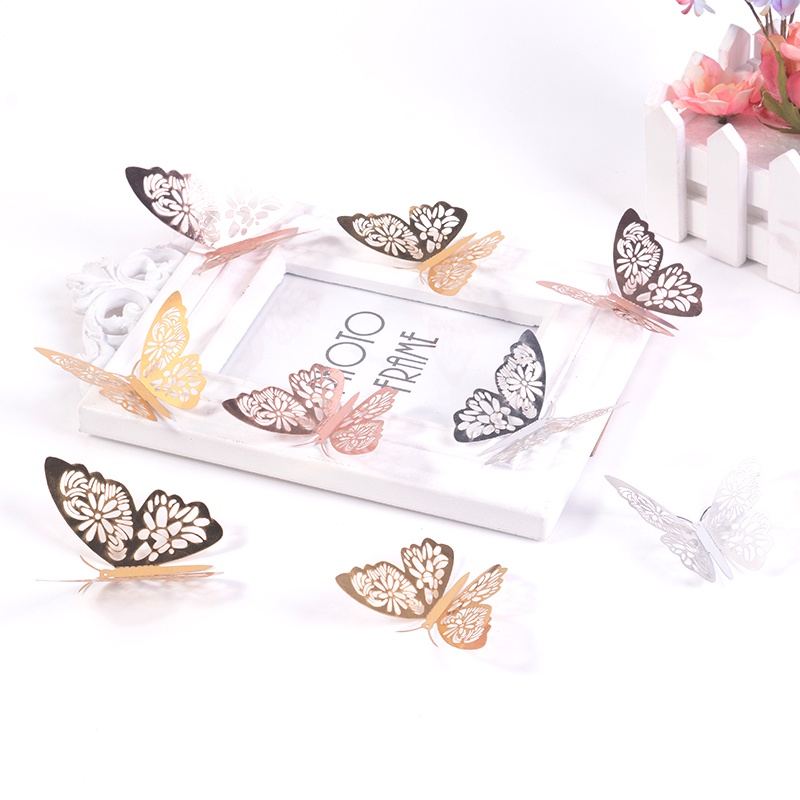 Bộ 12 Con Bướm 3D Bằng Kim Loại Có Nam Châm Hít Tủ Lạnh Trang Trí Tiệc Cưới