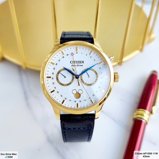 Đồng hồ nam citizen ap1058-11w eco-drive dây da vỏ vàng