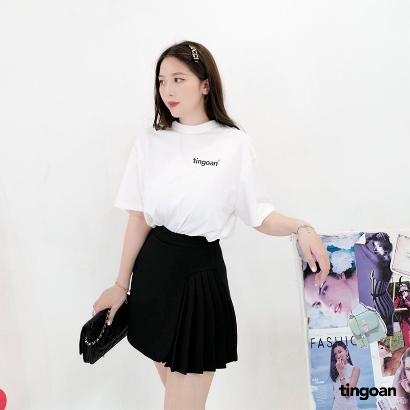 TINGOAN®  - Chân váy cạp cao xếp ly lệch vạt đen TIANA SKIRT/BL phiên bản mới nhất tháng 7 năm 2023