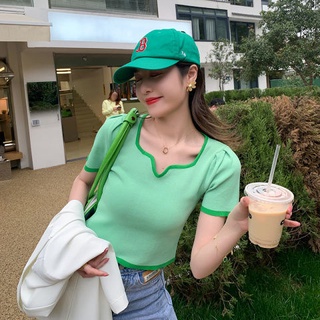 Áo Thun Croptop Tay Phồng Cổ Vuông Màu Trơn Thời Trang Cho Nữ 5 Màu Lựa Chọn