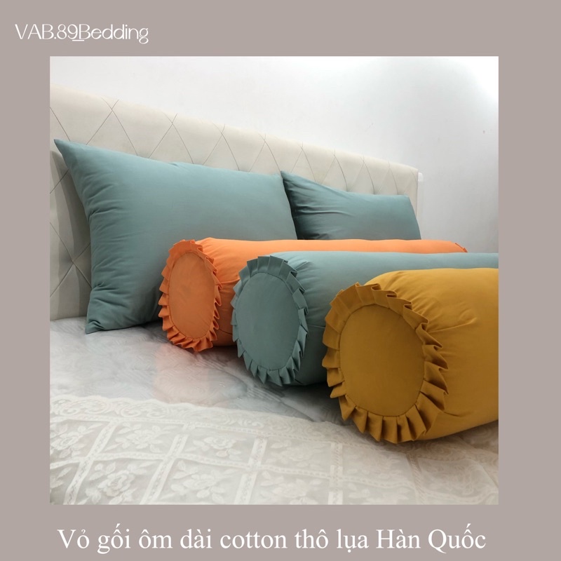 Vỏ Gối Ôm Dài Cotton Thô Lụa Hàn Quốc Một Màu Trơn Basic Có Khoá Kéo Bo Viền 2 Đầu Size 60x80,70x100