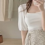 Áo thun ngắn tay cổ chữ U đơn giản xinh xắn thời trang cho nữ 43427