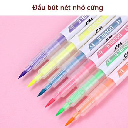 Set 3 bút highlight 2 đầu đánh dấu màu Pastel, bút nhớ nhiều màu HI02