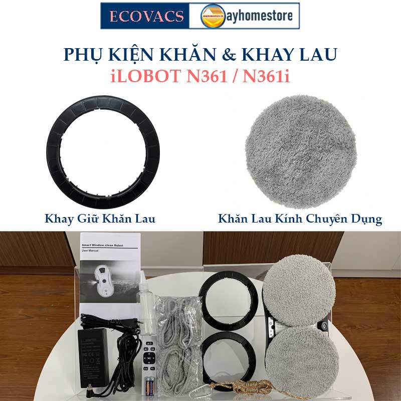 Phụ Kiện Khay &amp; Khăn Lau Cho Robot Lau Kính iLOBOT N361 (HCR 02) &amp; N361i (HCR 11)