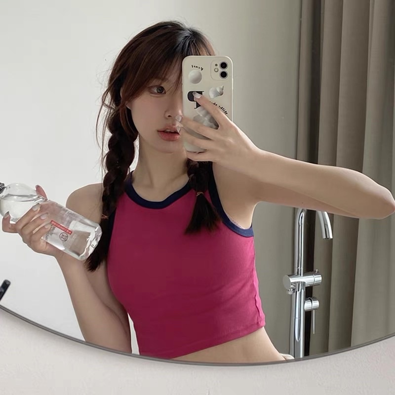 Áo croptop 3 lỗ Áo ba lỗ phối viền croptop hở bụng cho nữ nhiều màu dễ phối đồ