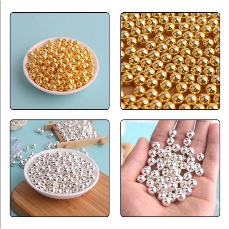 Combo 10 viên bi bạc trơn 3ly 4ly 5ly làm vòng tay
