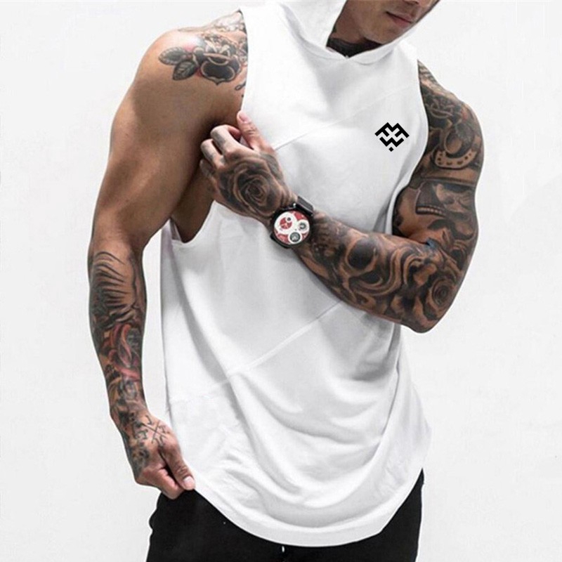 5colors Mens Plus size Sleeveless hoodie Mens Gym Fitness Training Wear Korean Fashion Tank Tops