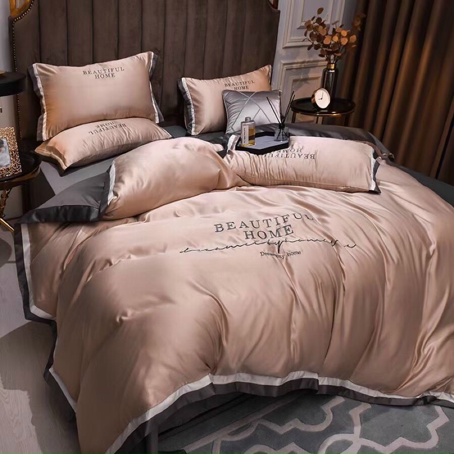 Bộ Chăn Ga Gối Đệm 5 Món Lụa thái Beauty Cao Cấp - Set Bộ Drap Ga Trải Giường Lụa Chuẩn Khách Sạn 5 Sao