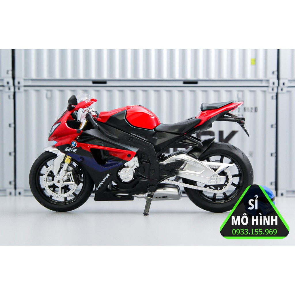 [ Sỉ Mô Hình ] Mô hình xe mô tô BMW S1000RR phiên bản sáng đèn 1:12 Đỏ