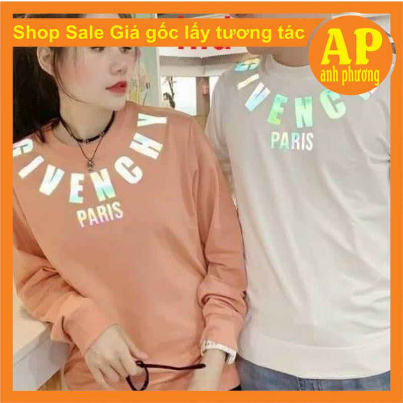 Áo phông phản quang pari in cổ❤ Sweater Gi ven ty tay dài Unisex  nam nữ tay lỡ Oversize form rộng 3 màu UNISEX
